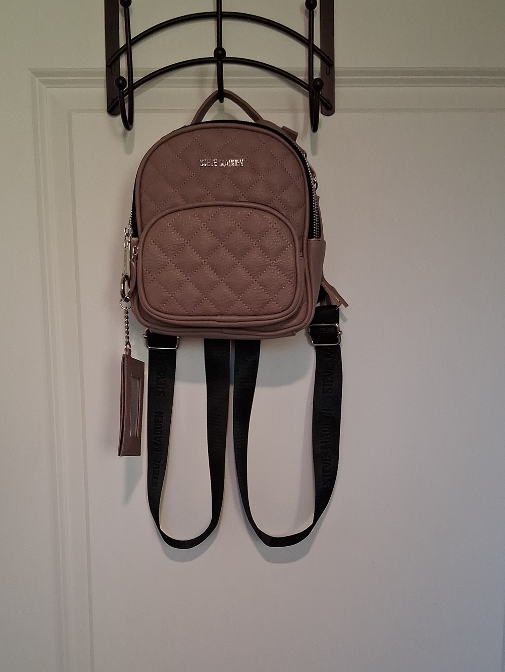 Steve Madden Quilted Taupe Mini Backpack with Black Straps